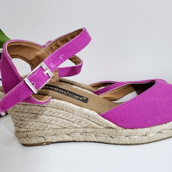 Pink canvas espadrille wedges EU 37 jute rope trim, adjustable ankle straps - Picture 2 of 7